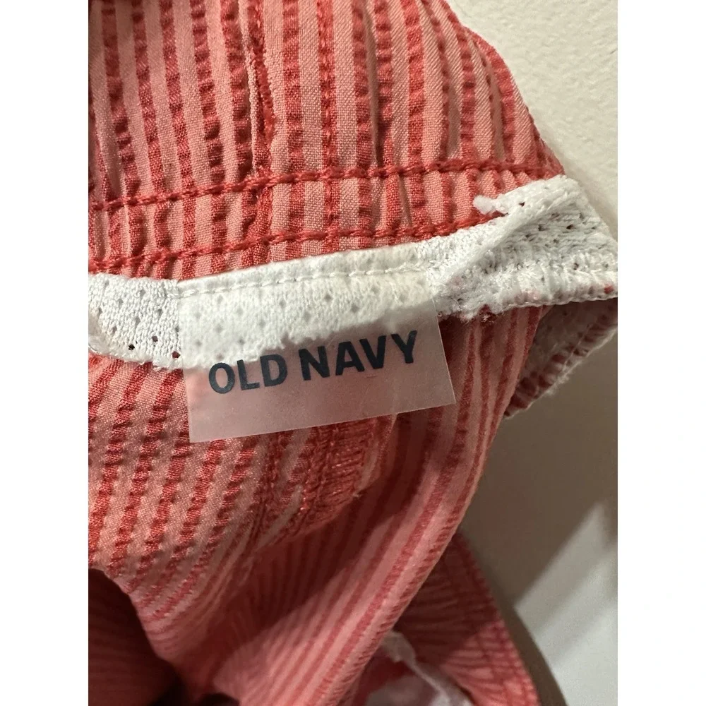 Old Navy Mens Pink Seersucker Striped Swim Trunks Elastic Waist Shorts Size M